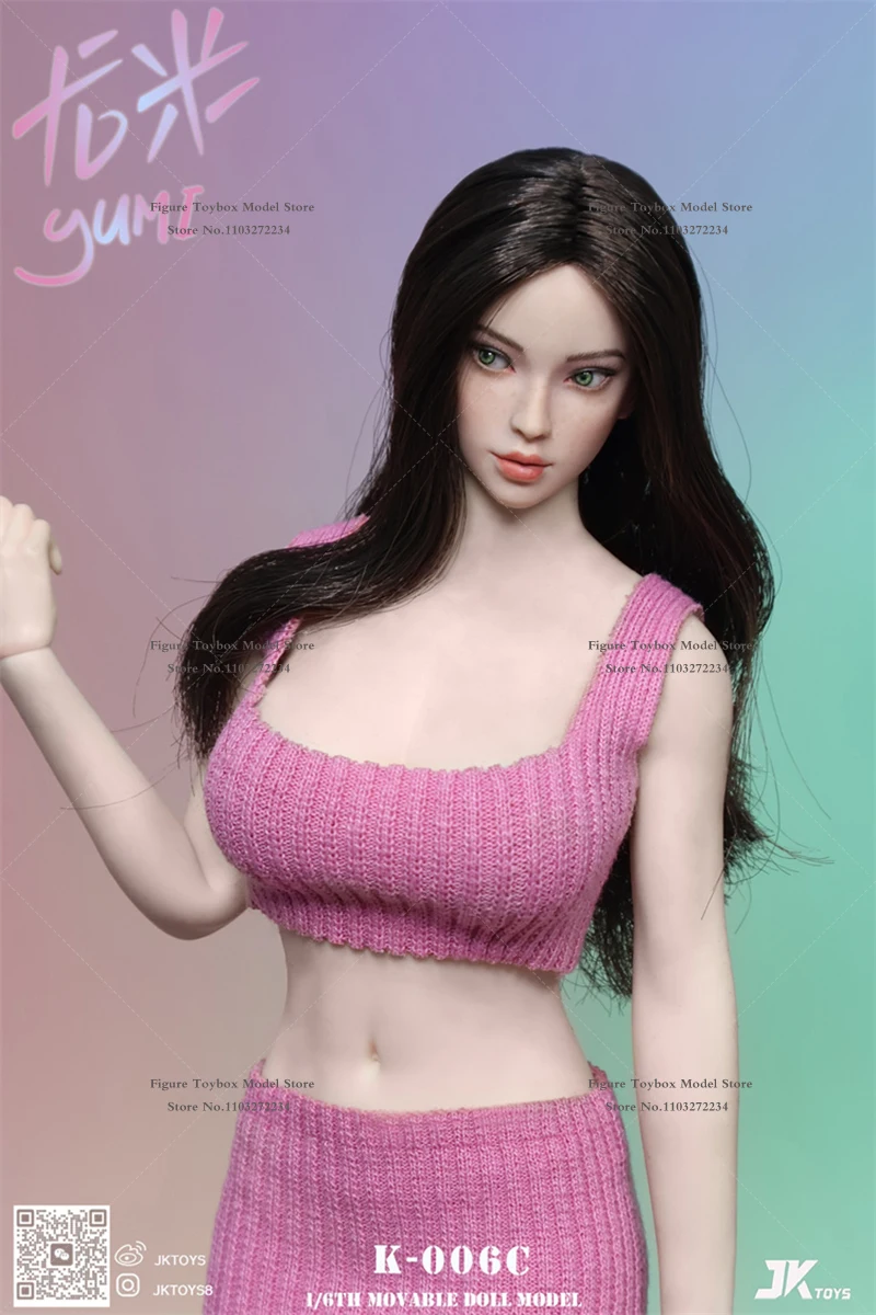 JKTOYS K-006 1/6 Beauty Girl Yumi Delicate Head Sculpt Movable Eye Design Black Gold Hair Style Model Accessory For 6" Figure