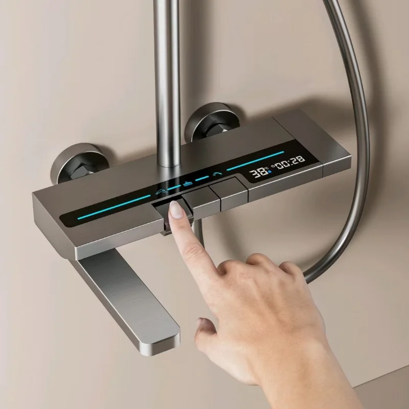 Conjunto de chuveiro de água quente e fria multifuncional, banheiro doméstico, teclas de piano, display digital, sistema de chuveiro pressurizado