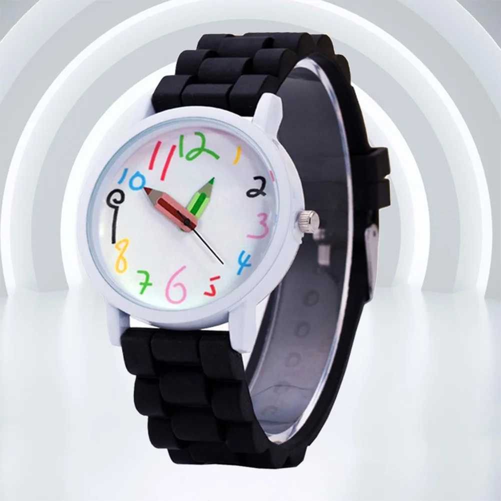 1Pcs Digital Pencil Watch Cartoon Wristband Creative Silicone Fashion Birthday Gift Black Cartoon Watch