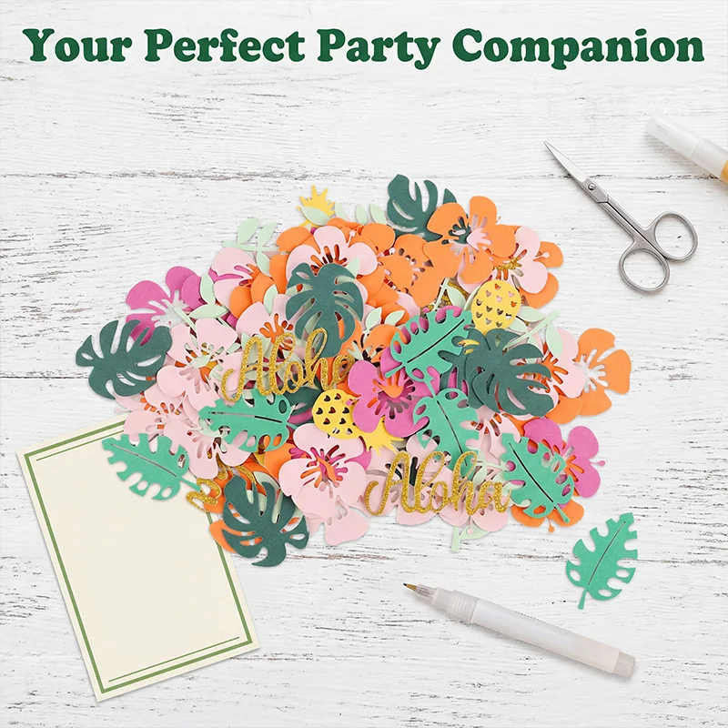 

100pc Hawaiian Confetti Aloha Hibiscus Flower Monstera Leaf Pineapple Glitter Paper Summer Luau Beach Party Table Decor Supplies
