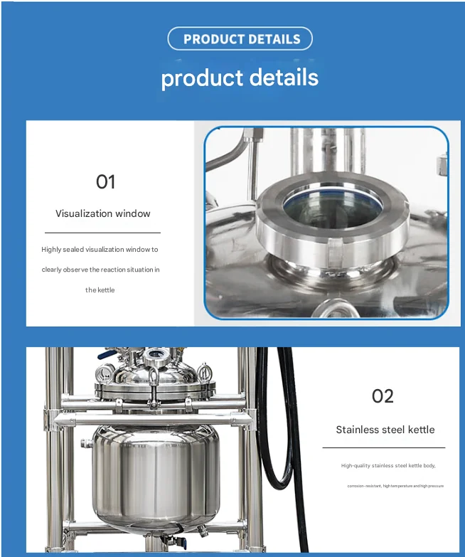 Double Layer Stainless Steel Reactor Laboratory High Temperature and Pressure Vacuum Hydrothermal Synthesis 5L 10L 20L 30L 50L