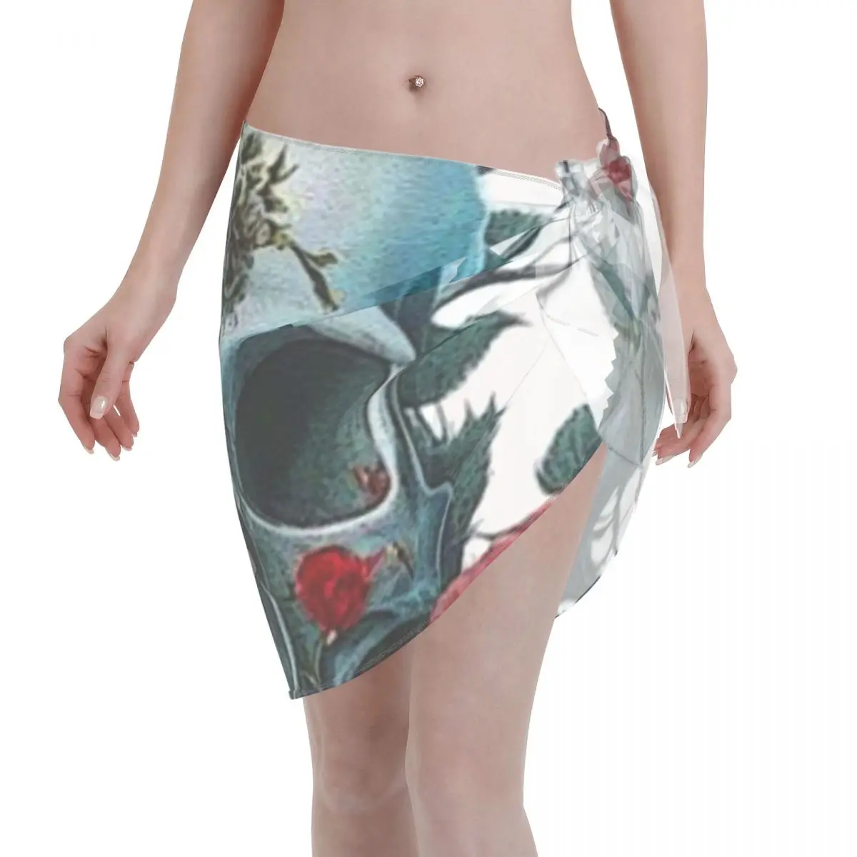 

Promotion Skull And Roses Flowers Women's Beach Wrap SkirtCity Waterfront Stroll Swimwear Cover Up