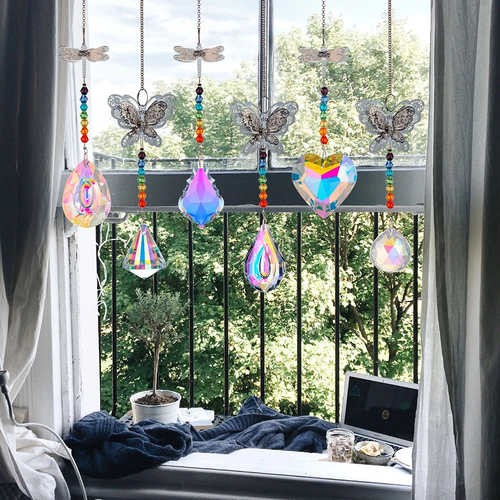 

Crystal Suncatcher Wind Chimes Hanging CrystaL Angel Butterfly Pendants Garden Tree Decor Window Drop Bell Hanging Decor Naweida