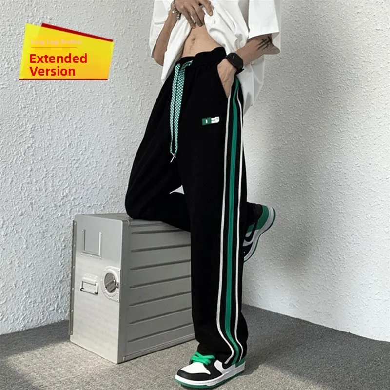 

Spring Summer Youth Long Tall Men's Loose Straight Leg Sweatpants Boys Sports Casual Pants Slim Fit High Waist Cotton Fabric