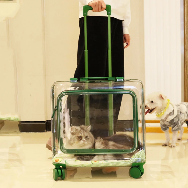 Transportadores de animales transparentes Para mascotas, carrito de viaje de bolsillo, ruedas, Maleta, productos Para Gatos