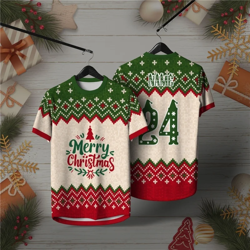 3D Printed Christmas Customized T Shirt For Men Women Reindeer Pattern T-Shirts Summer O-Neck Street Loose Tops Short Sleeve Tee