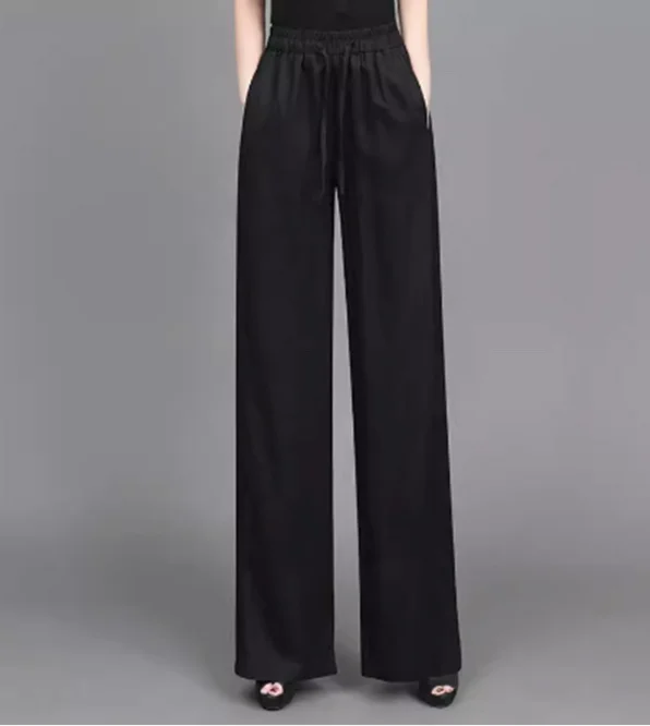 FJM-Pantalon Décontracté à Taille artificiel astique pour Femme, Vêtement à Poches, Taille Haute, Droit, Jambes Larges, Long, Nouvelle Collection Automne Hiver