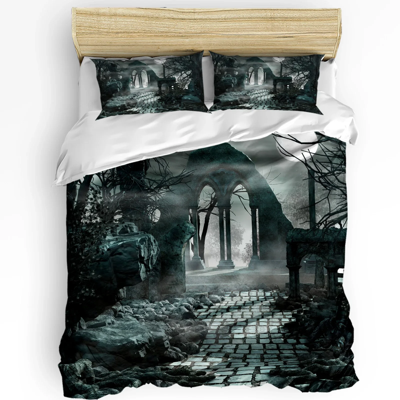 

Halloween Architecture Horror Night 3pcs Bedding Set For Bedroom Double Bed Home Textile Duvet Cover Quilt Cover Pillowcase