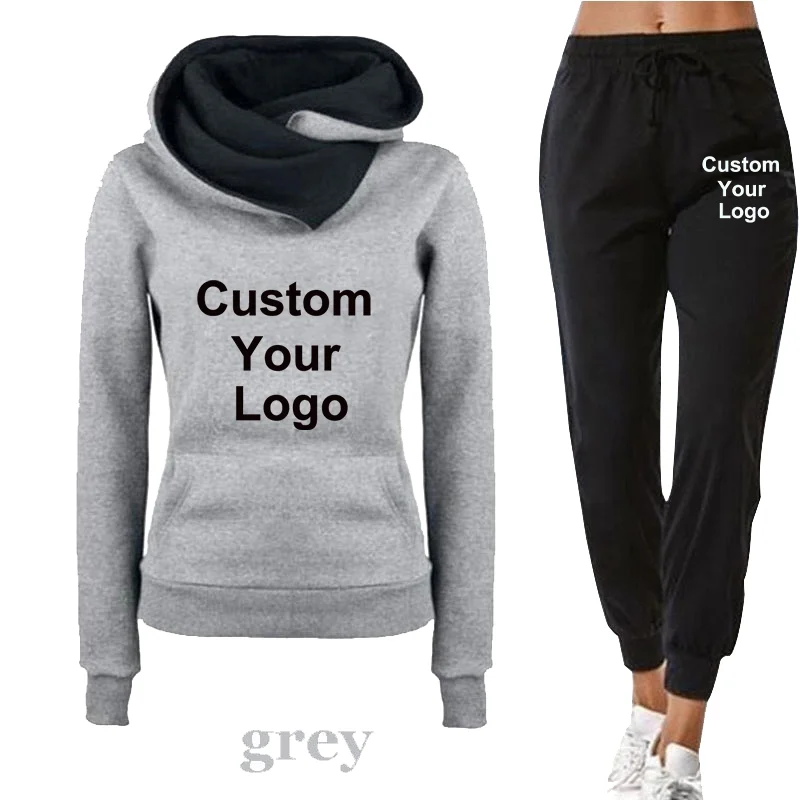 New Tracksuit for Women Custom Your Logo Clothes Two Piece Set Hoodie Sweatshirt Top and Pants Casual Ensemble Femme Suits
