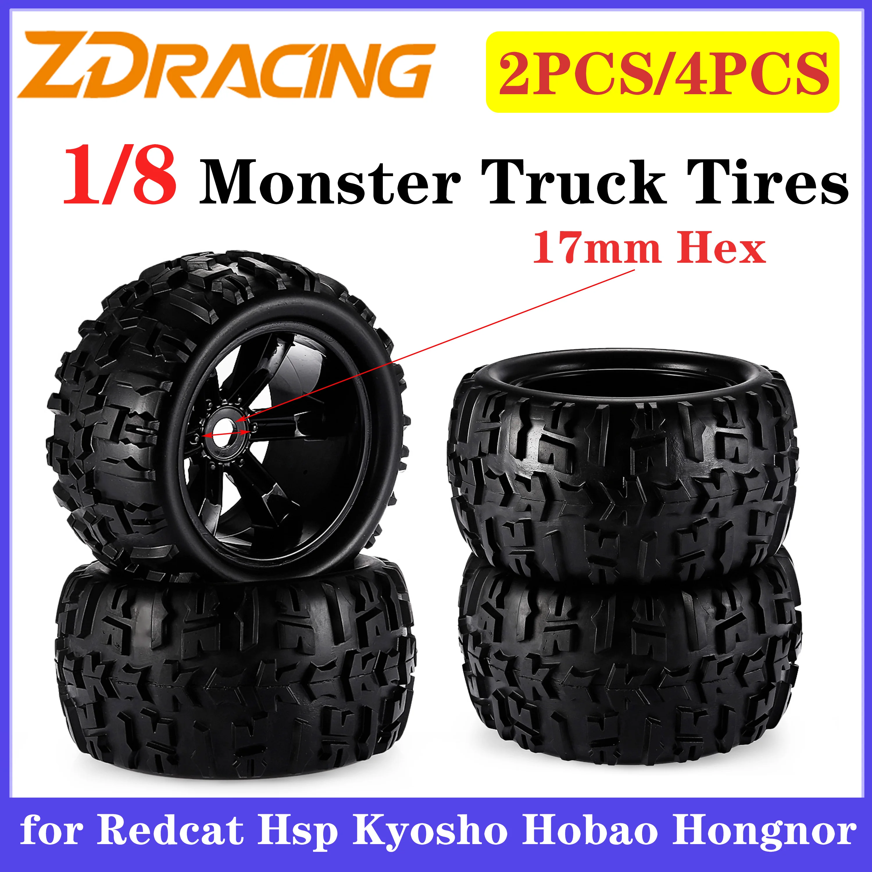 

4 шт. 1/8 17 мм шестигранные шины Truggy Monster Truck 150 мм колесные резиновые шины для Redcat Hsp Kyosho Hobao Hongnor Team Losi GM DHK HPI