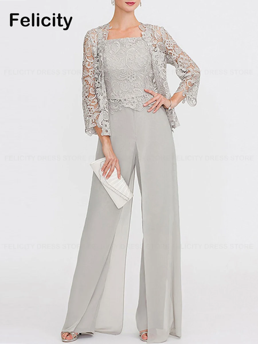 

Jumpsuit with Jacket Mother of the Bride Dress 2023 Pantsuit Wedding Guest Dresses Lace Floor-Length Party Formal Occasion Gowns