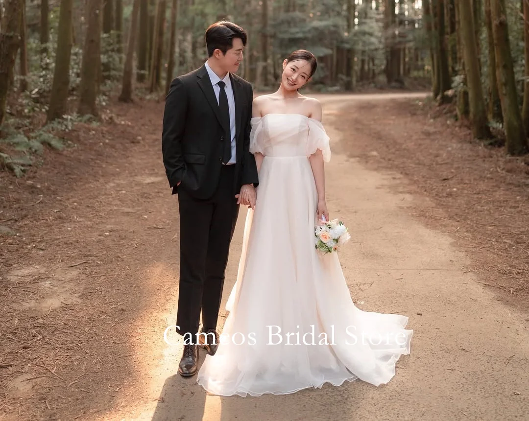 

SONDR Customized Wedding Dresses Sleeveless Off-Shoulder Korea Puff Sleeves Organza A-Line Brides Gowns Women Bridal Dresses