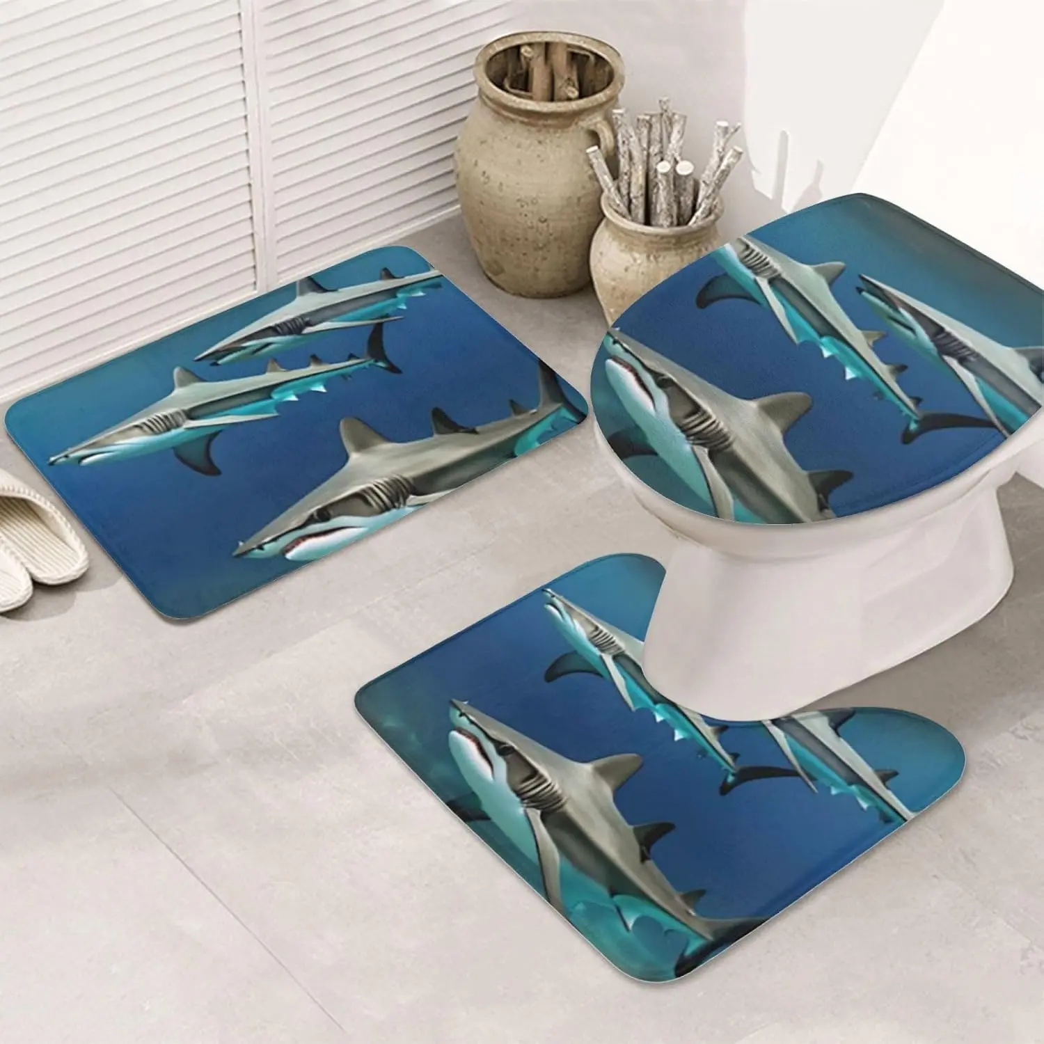 

Bathroom Rug Set - 3 Piece Non Slip Shower Mats with U-Shaped Contour Toilet Mat, Absorbent Microfiber Bath Mats Washable
