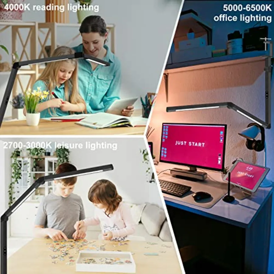 LED Desk Lamp with Clamp, Architect Desk Lamp with Dual Light and Adjustable Swing Arm, Clip-on Eye-Care 4 CCT Modes and 5 Brig view 6