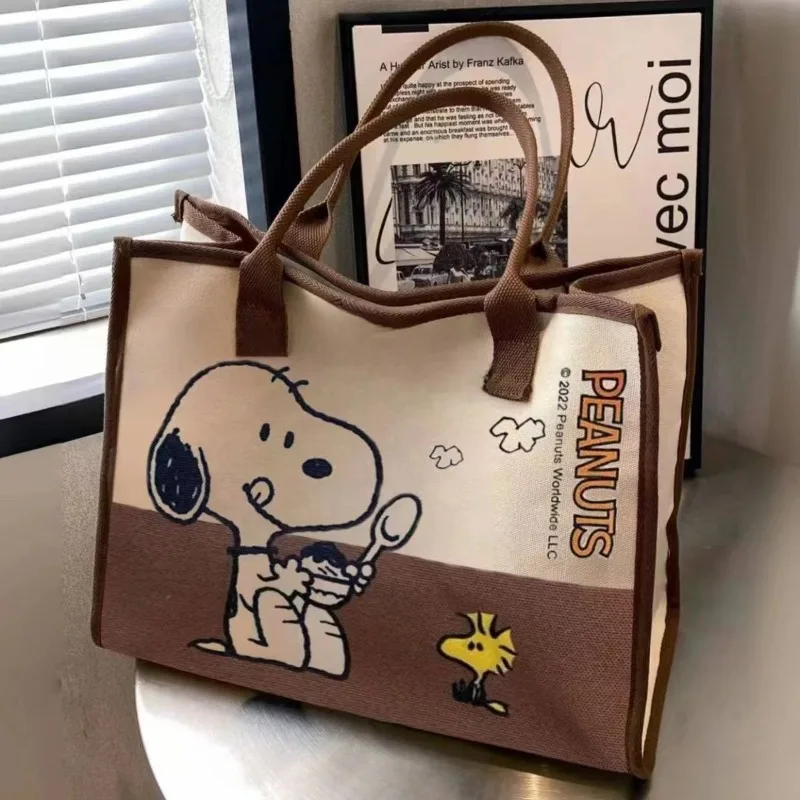 

Cartoon Character Canvas Bag Large Capacity Snoopy Printed Handbag Cute Kawaii Class Versatile Tote Bag Holiday Gift Wholesale