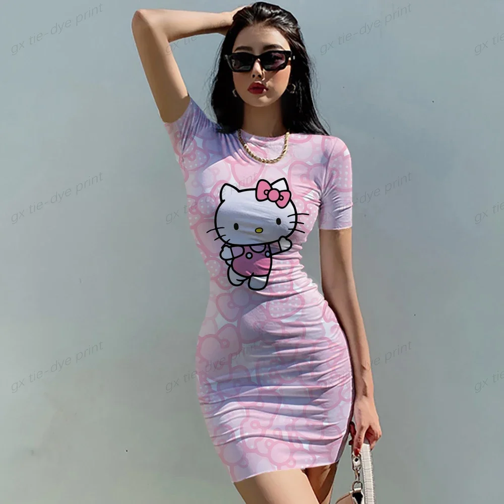 Mode Stretch Mini Jurk Vrouwen Sexy Bandjes Slim Fit Bodycon Party Vestidos Hello Kitty Print Bandjes Jurk Zomer Sling Dress