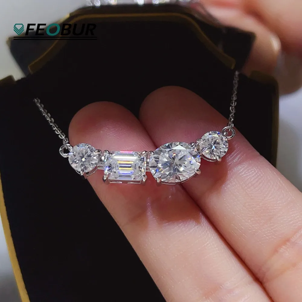 

FEOBUR 5ct Moissanite Pendant Necklace for Women 925 Sterling Silver Oval Emerald Cut Diamond Necklace with GRA Wedding Jewely