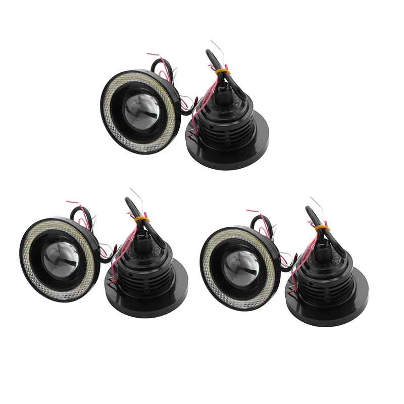 6Pcs Car Universal 3.5 Inch Cob Angel Eye Fog Lights Headlights Running Lights White