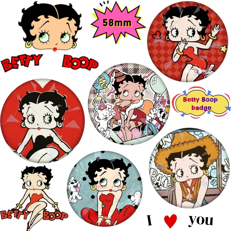 

New Betty Boop 58mm Badge High Color Value Anime Cartoon Printing Creative Sweet Cute Clothes Schoolbag Pendant Decorative Gift