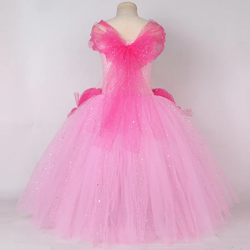 Costumi scintillanti da principessa super pesca per ragazze Scintillanti rosa Abiti foderati a figura intera Bambini Carnevale di Natale Tutù lunghi Ou @ 0Z *