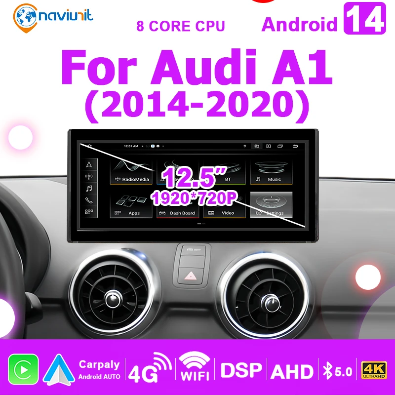 8GB 256GB Car Radio Carplay Android 14 Auto Bluetooth Multimedia player For Audi A1 2013-2020 2 din autoradio Stereo 4G LTE GPS