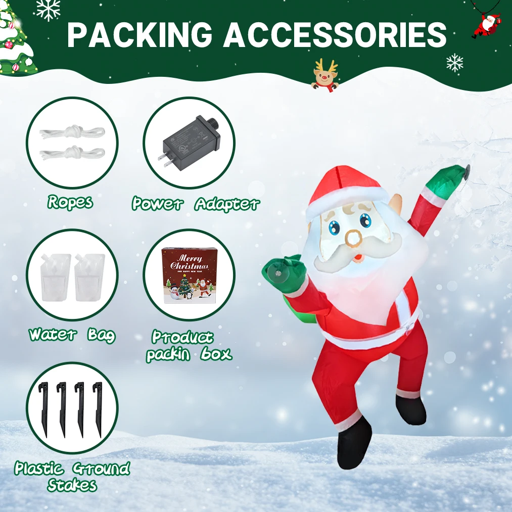 Luces LED de pared de escalada de Papá Noel inflable, 1M/3,2 pies, decoraciones para el hogar, juguetes, suministros de decoración navideña para patio, decoración navideña al aire libre