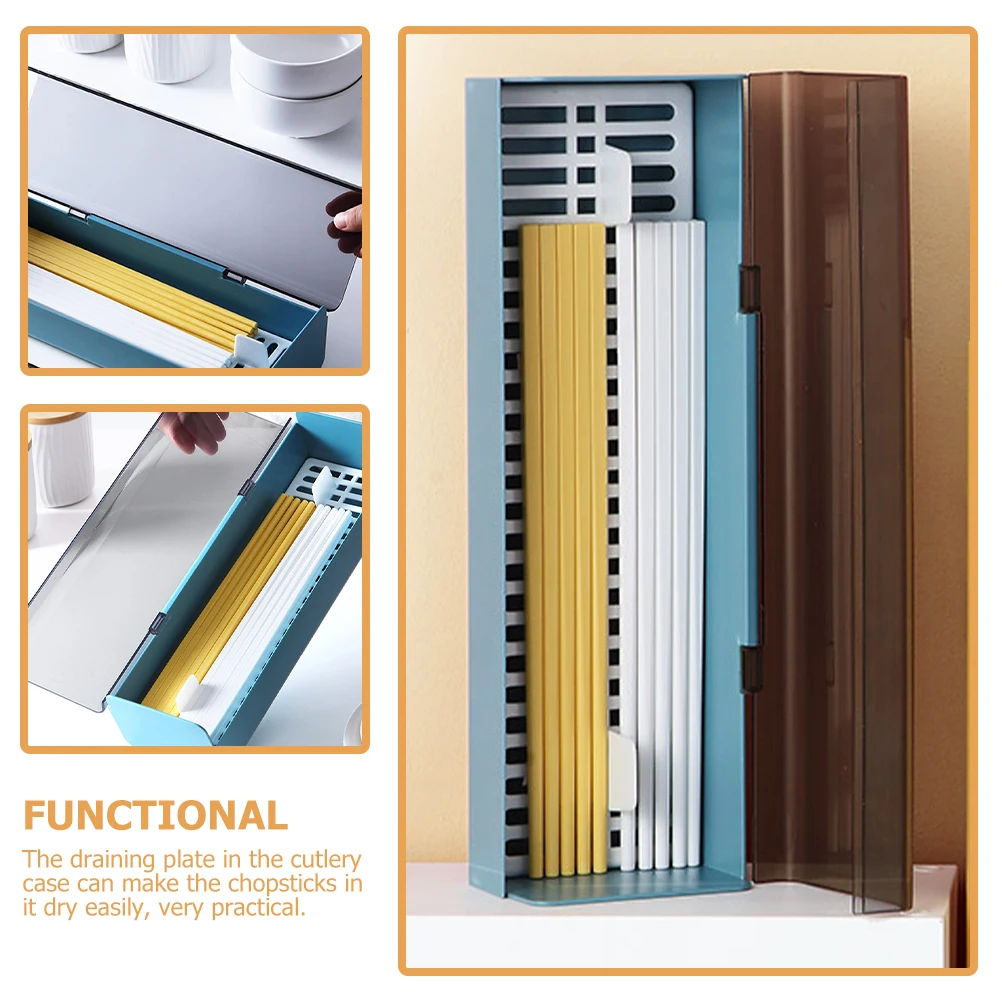 

Chopsticks Holder Plastic Cutlery Case Drainable Shelf Stackable Transparent Lid Kitchen Utensil Organizer Storage Box