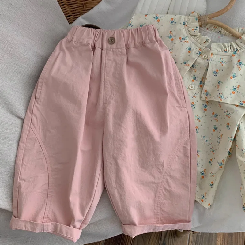 Vielseitige Harlan-Hose aus reiner Baumwolle für Kinder, Sommer, dünn, lässig, lockere Passform, Jungen- und Mädchenhose, schlichtes Design, Frühling und Herbst