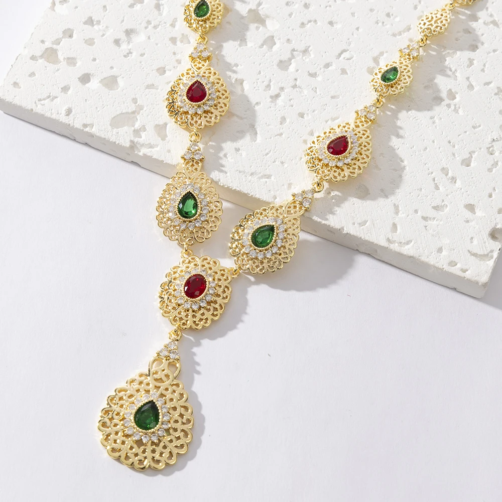 LUIZADA Marokko Trend Goldfarbenes Schmuckset für Party-Design, Ohrringe und Anhänger, Halskette, Armband, Ring-Set für Verlobung – Detail 16