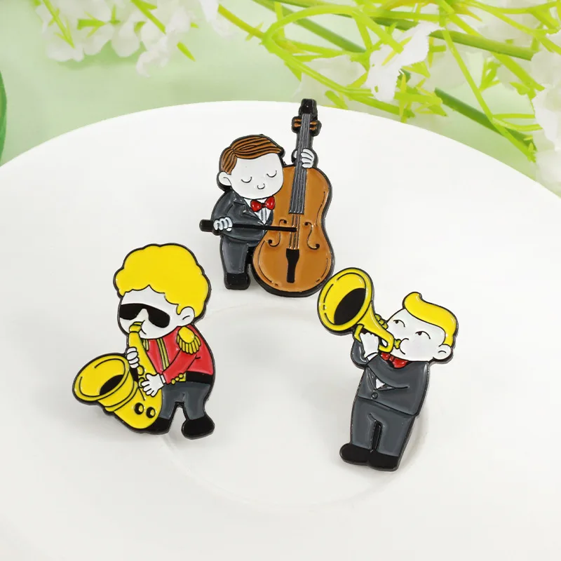 Fashion Music Lover Boys Band Brooch Saxophone Trumpet Trumpet Cello Brooch Music Lover Badge Jewelry Gifts for Friends Kids image 5