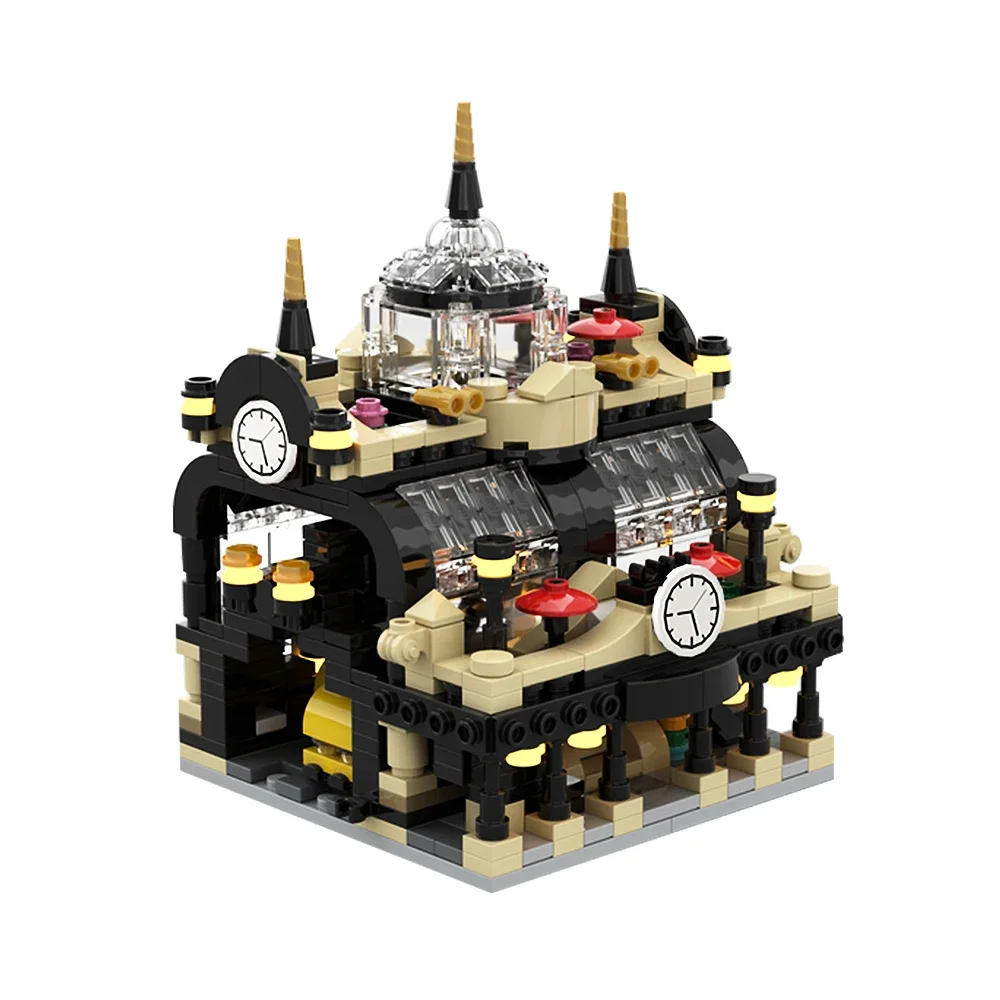 

Gobricks MOC Mini 910002, набор строительных блоков для почек, вид на улицу, архитектура, железнодорожная станция, кирпичные игрушки, подарок для детей