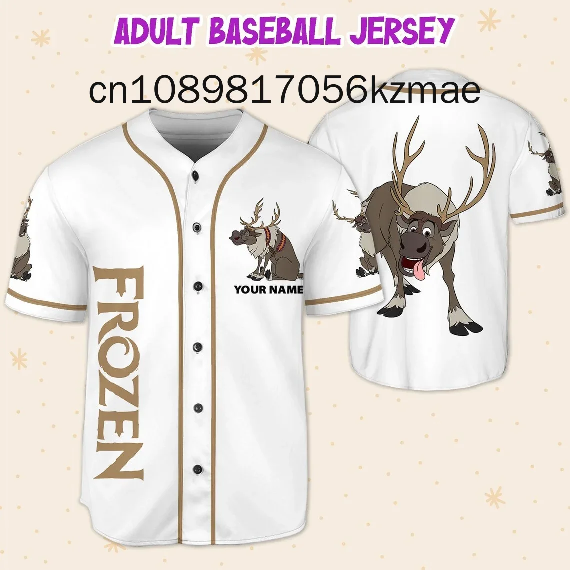 New Disney Frozen Sven  Baseball Jersey Custom Name Cartoon Baseball Shirts Outdoor Sports Casual Men Women Kids Tops