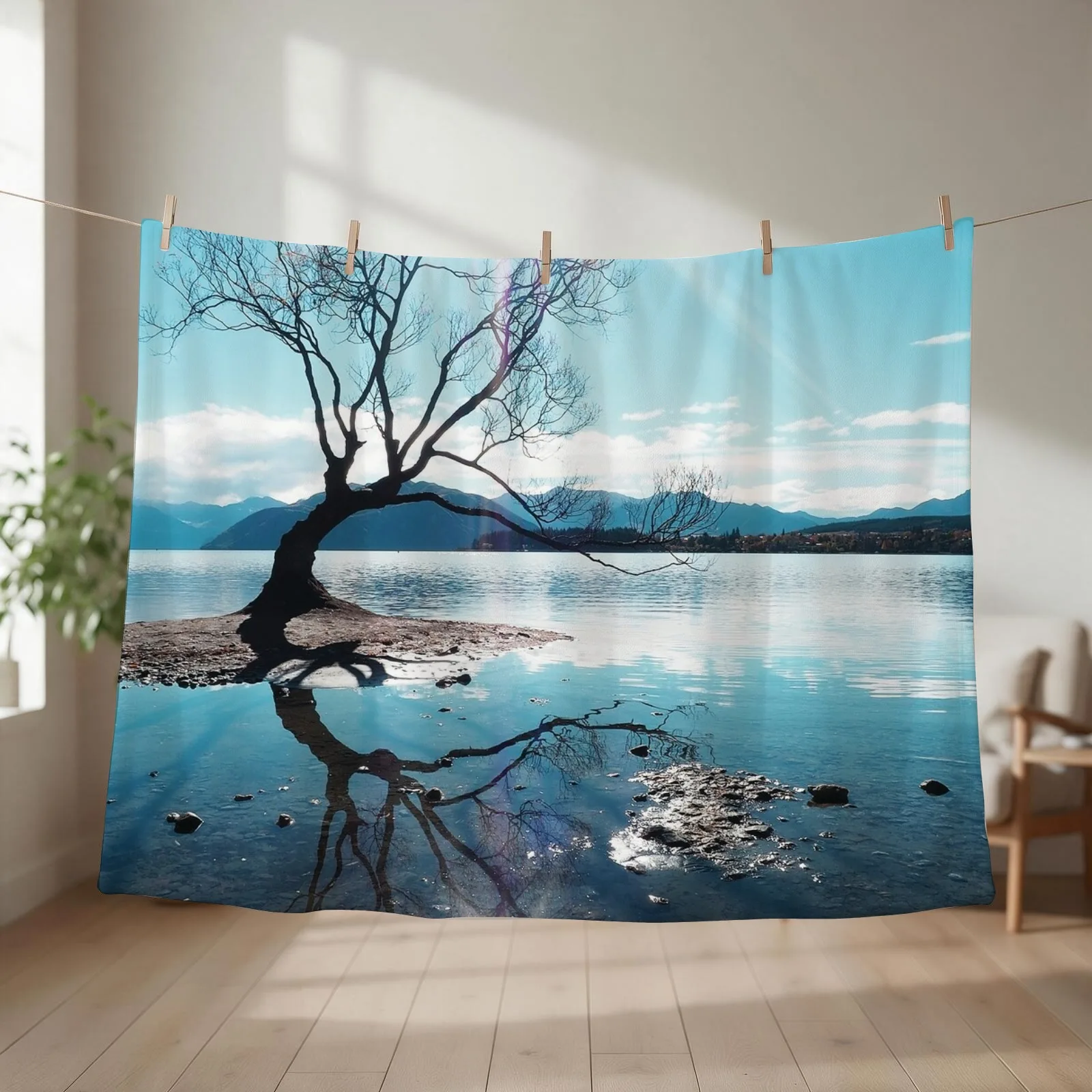 Reflection of that Wanaka Tree Throw Blanket couch cozy soft plush fuzzy picnic outdoor blanket