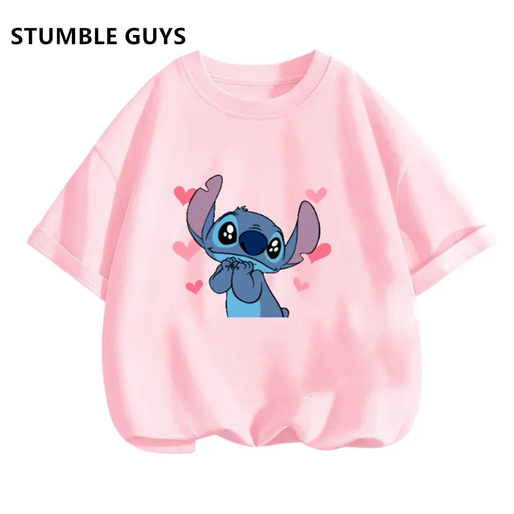 

Stitch Girl Top T-shirt Kids Toddler Short Sleeve Boy Cartoon Clothes 3-12 Years Child Birthday T shirts Children's Trucksuit