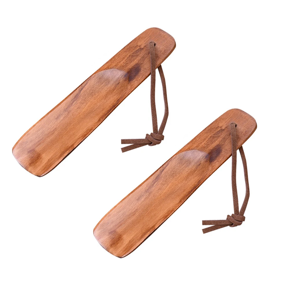 

2 pcs 15 5cm Wooden Shoehorns Practical Household Shoe Lifters with Lanyard Travel Wear Tools Reduces Bending Back Pain