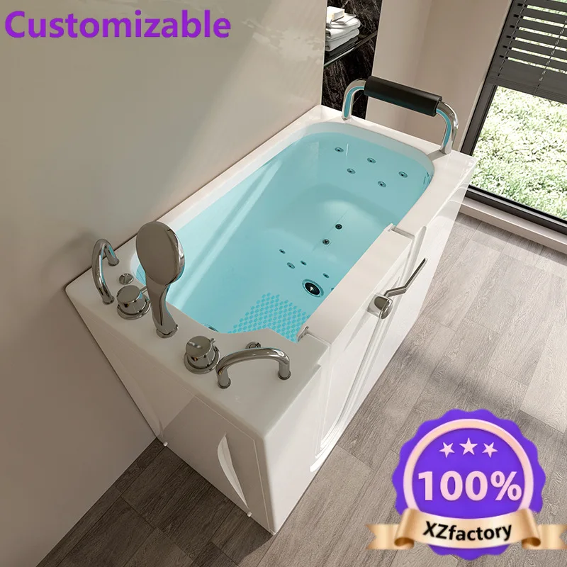 Factory Direct 2026 Top RatedSmall rectangular family walk-in sitting Jacuzzi for the elderly bathing non-slip barrier-free side