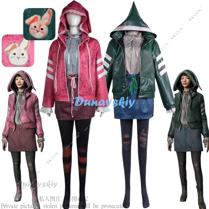 

Feng Min Cosplay Costumes Pink Faux Leather Uniform Game Dead Daylight Cosplay For Women Girls Green Full Set Halloween Party