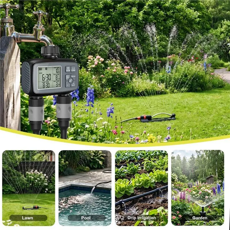 AC23-Programmable 2 Zone Sprinkleler Water Timer For Garden Hose For Yard Lawn Automatic Irrigation System