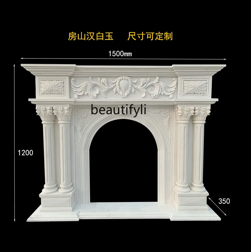 D071  Marble Fireplace French Style European Style Villa Living Room Curio Cabinet Natural Stone White Jade Jazz White Stone Car