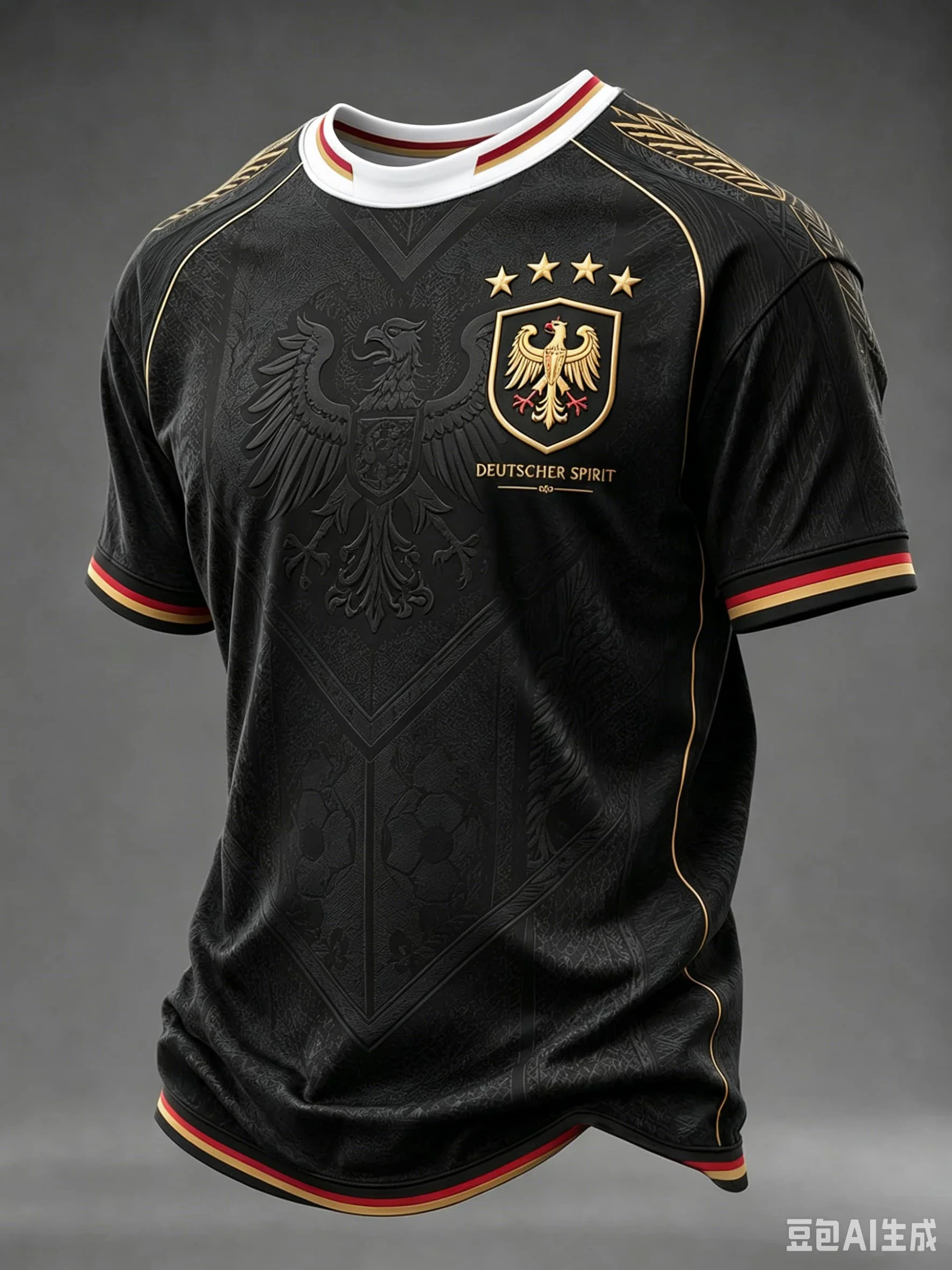 Deutschland 2026 Schwarzes Fußballtrikot mit goldenem Adler-Print, atmungsaktives, schnelltrocknendes Fußballshirt für Herren, Fans, Sport-Trainingsuniform 26 – Detail 1