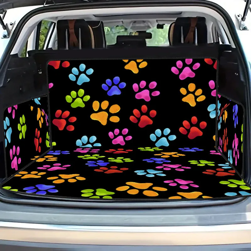 1pc Oxford Cloth Full Dog Paw Print Leopard Print Pet Car Trunk Mat, Full Coverage Seat Cushion Pet Must-have Christmas Gift