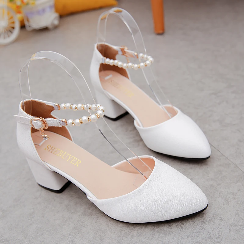 NEW Women Comfortable Spring & Summer 7cm High Heel Pumps Lady Casual White Wedding High Heel Shoes Leisure Shoes