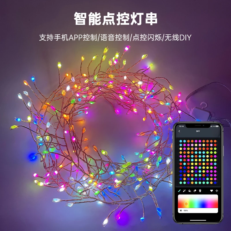 RGB IC Firecracker String Lights Smart Bluetooth Control Colorful LED Electronic Firecracker New Year Lights Wedding Decoration