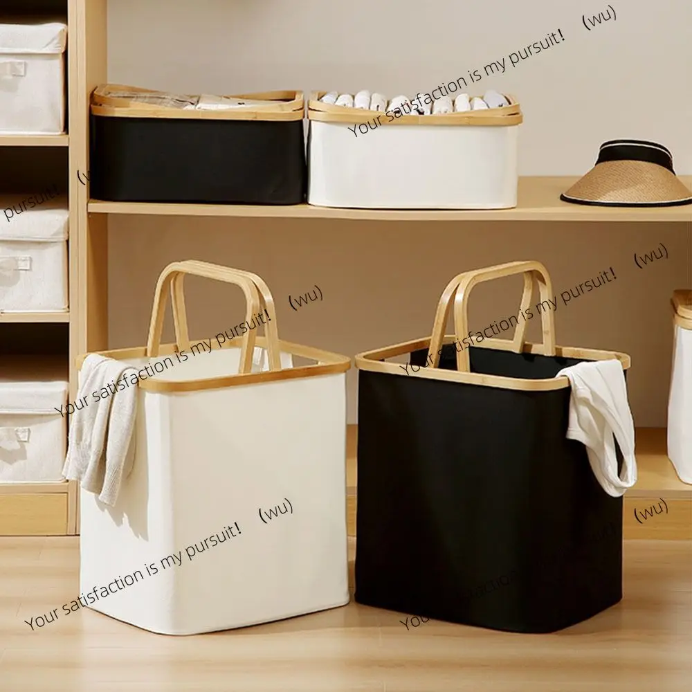 

Корзина для белья с бамбуковой ручкой, из ткани Оксфорд, большая вместимость, органайзер для шкафа, прямоугольная, удобная тканевая корзина для хранения