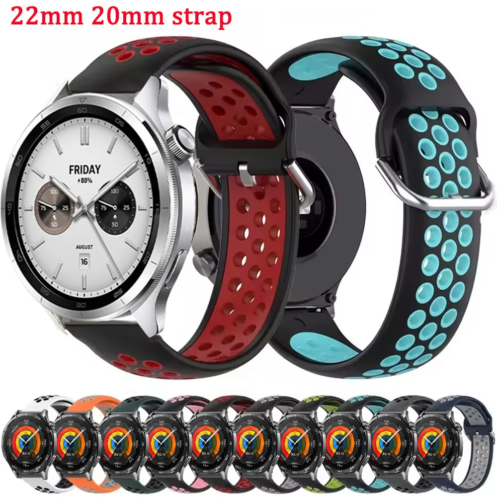 22mm 20mm Sport Silicone Strap For Huawei GT2 3 4 5/GT5 Pro 46mm Breathable Bracelet For Xiaomi Watch S4 S3 S2 S1 Active/Color 2