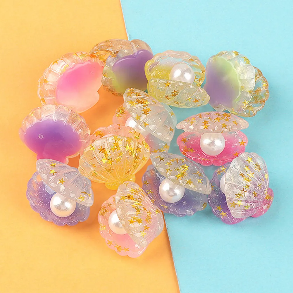 

18Pcs Night Glowing Resin Shell Pearl Decor Set for Aquarium Fish Tank Garden Patio Balcony Beach Party Mini Shell Ornament