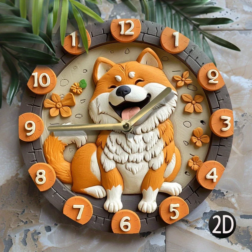 Cute Shiba Inu - themed wooden wall clock, perfect for home decor. Runs on AA batteries