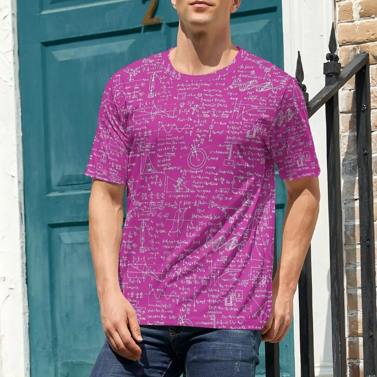 Beach T-Shirt Fuchsia Physics Math Print T Shirts  Casual Vintage Tee Shirt For Men Short Sleeve Graphic Plus Size Tops