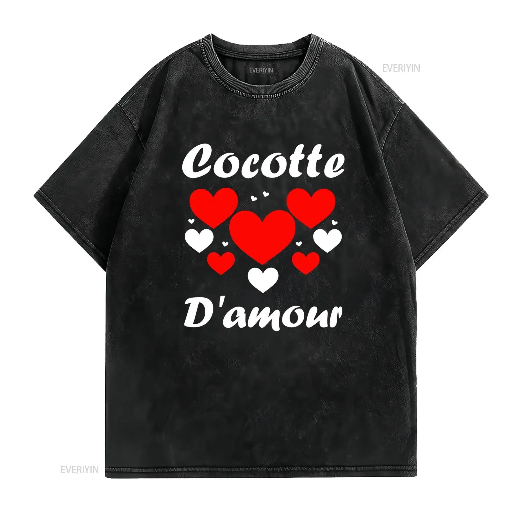 T shirt Homme Inspiration Fran?aise Cocotte D'amour Imprimé Dos avec C?urs Rouges Lettrage Cursive Col Rond Décontracté