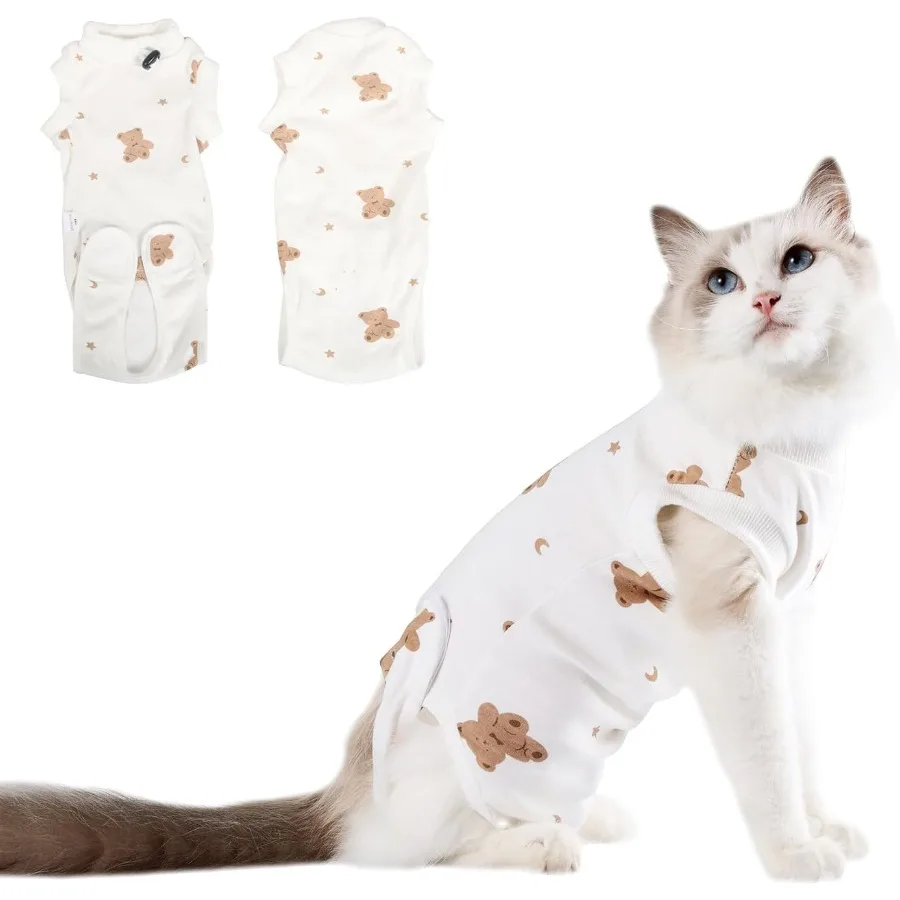 بدلة إعادة جراحة القطط المضادة لللعق بعد العملية الجراحية مع تصميم قابل للطي قميص بدلة للجسم ناعم قابل للتنفس للإناث Spay Male Ne #1